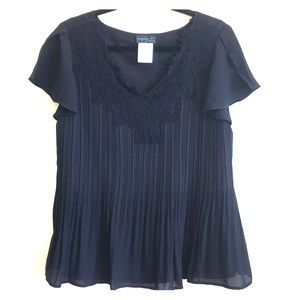 Creation L pleated blouse with lace accents